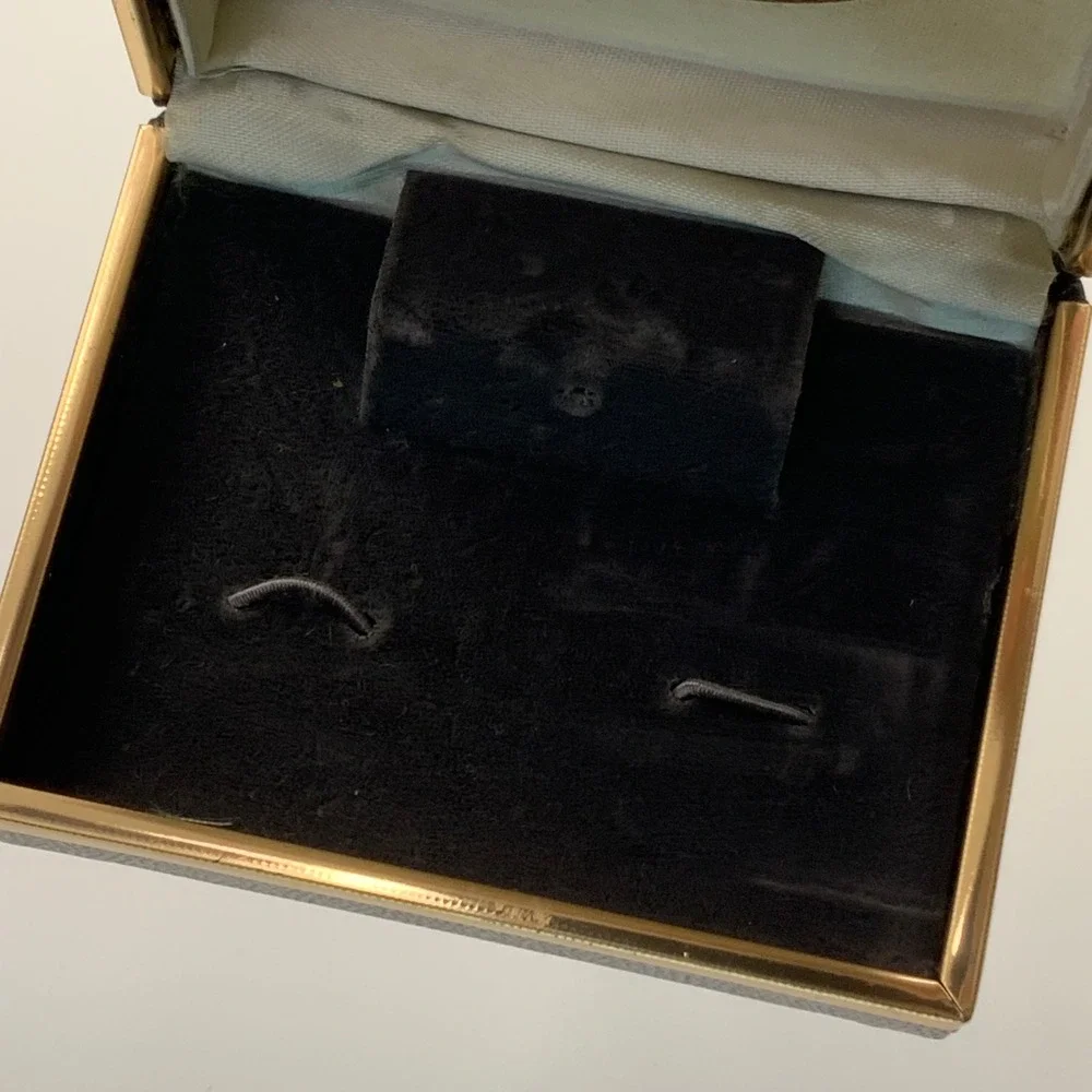 Vintage Glencraft Jewelry Box for Men Black Faux Leather Gold Tone Cufflink Case
